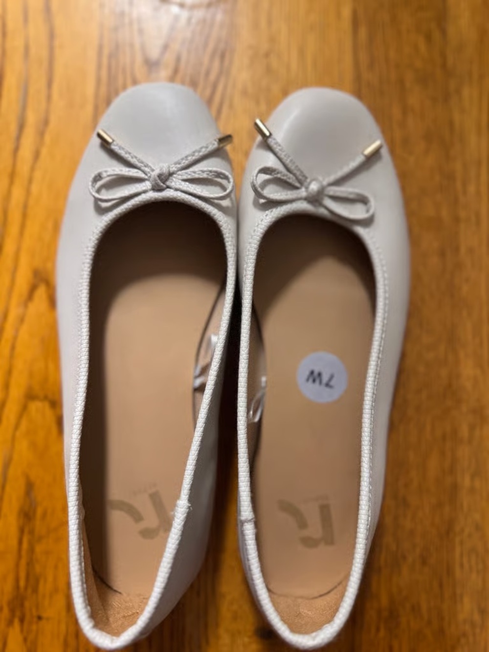 Women's White Ballet Flats with Bow Accent